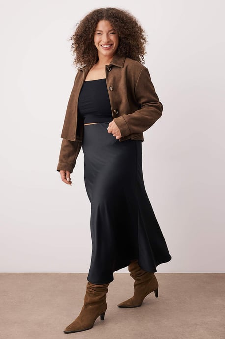 Trendyol Curve Damen Schwarz Einfarbig Midi Große Größen Röcke - Image 2