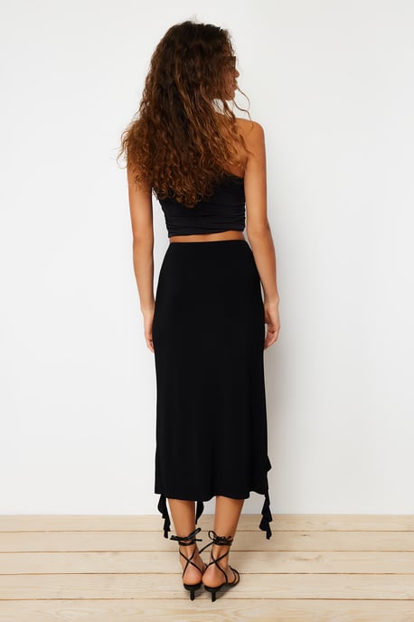 TRENDYOLMİLLA Damen Schwarz Einfarbig Midi Volantsaum Bleistift Rock Röcke - Image 5