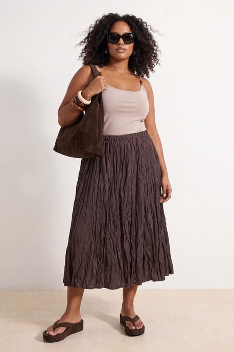 Trendyol Curve Damen Braun Einfarbig Midi A-Linie Große Größen Röcke - Image 6
