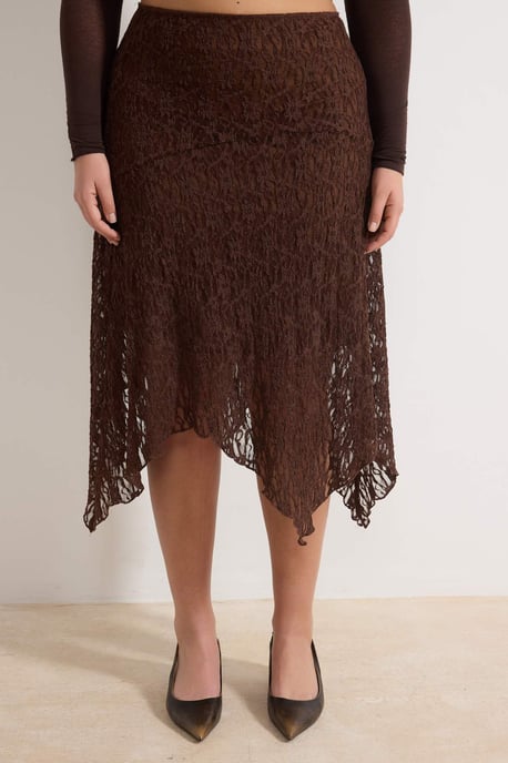 Trendyol Curve Damen Braun Einfarbig Midi Asymmetrisch Große Größen Röcke - Image 2