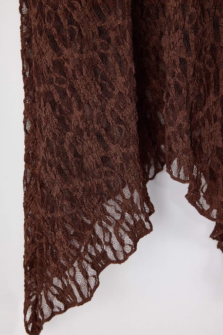Trendyol Curve Damen Braun Einfarbig Midi Asymmetrisch Große Größen Röcke - Image 5