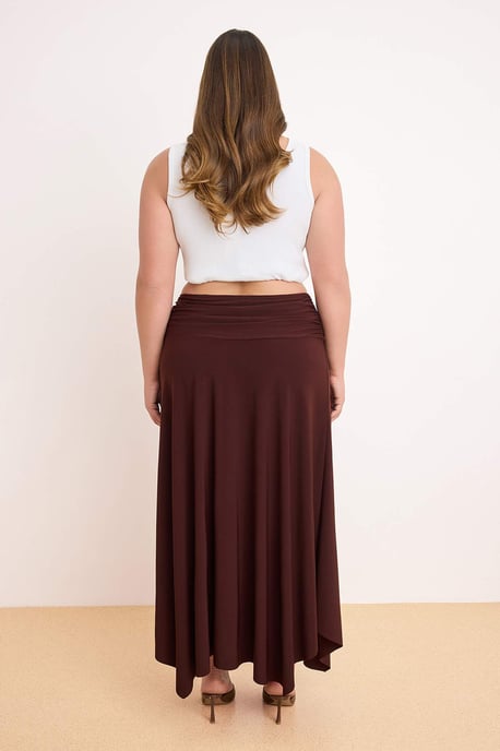 Trendyol Curve Damen Braun Einfarbig Midi Große Größen Röcke - Image 2