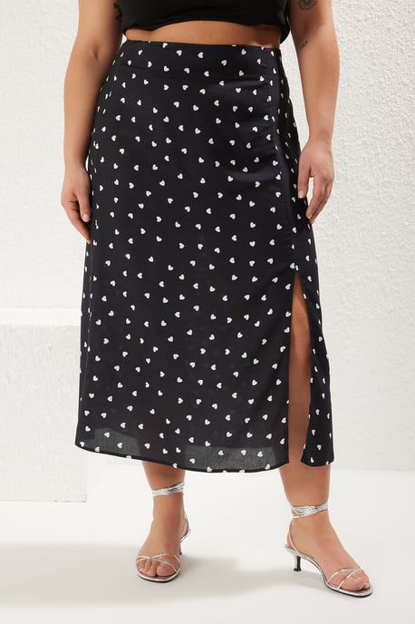 Trendyol Curve Damen Schwarz Gepunktet Midi A-Linie Große Größen Röcke - Image 2
