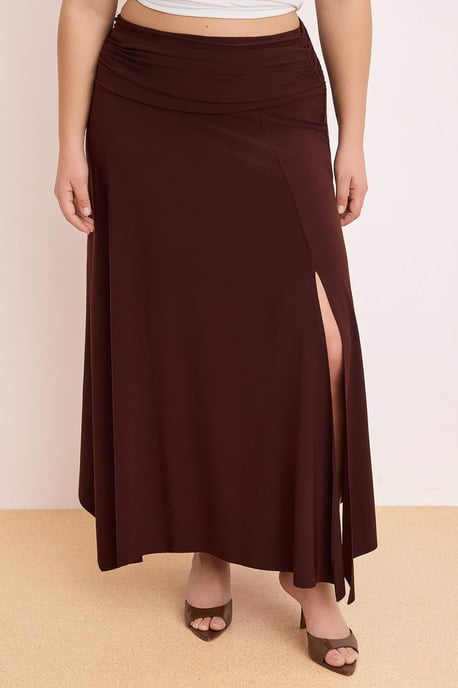 Trendyol Curve Damen Braun Einfarbig Midi Große Größen Röcke - Image 6