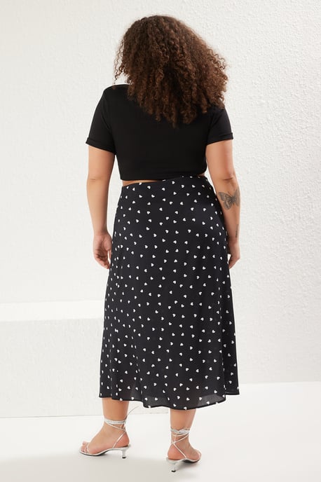 Trendyol Curve Damen Schwarz Gepunktet Midi A-Linie Große Größen Röcke - Image 4