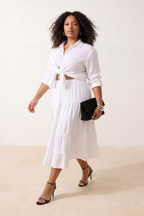 Trendyol Curve Damen Weiß Einfarbig Midi Große Größen Röcke - Image 6