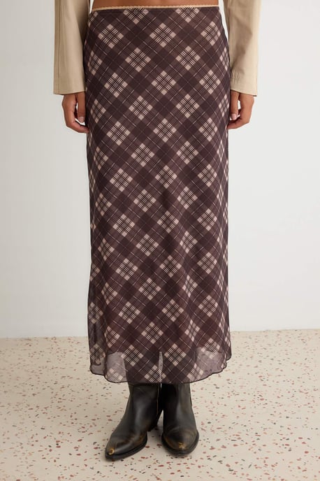 TRENDYOLMİLLA Damen Braun Kariert Midi Bodycon Bleistift Rock Röcke - Image 2