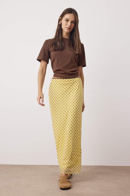 TRENDYOLMİLLA Damen Gelb Kariert Midi Bodycon Bleistift Rock Röcke - Image 5