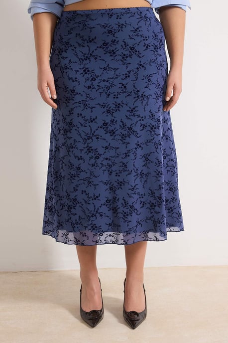 Trendyol Curve Damen Blau Geblümt Midi Große Größen Röcke - Image 2