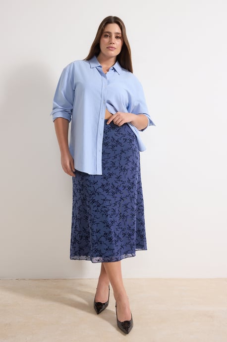 Trendyol Curve Damen Blau Geblümt Midi Große Größen Röcke - Image 6