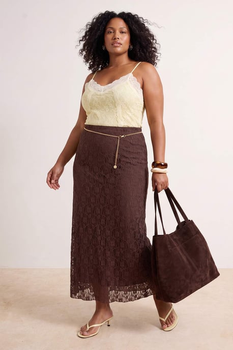 Trendyol Curve Damen Braun Einfarbig Midi Große Größen Röcke - Image 6