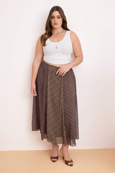 Trendyol Curve Damen Khaki Kariert Midi Große Größen Röcke - Image 1