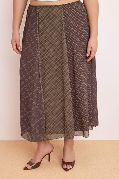 Trendyol Curve Damen Khaki Kariert Midi Große Größen Röcke - Image 2