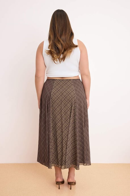 Trendyol Curve Damen Khaki Kariert Midi Große Größen Röcke - Image 3