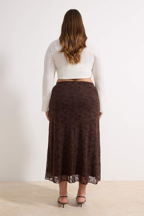 Trendyol Curve Damen Braun Geblümt Midi Große Größen Röcke - Image 3