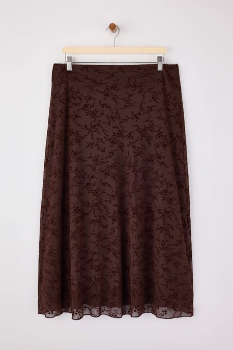 Trendyol Curve Damen Braun Geblümt Midi Große Größen Röcke - Image 4