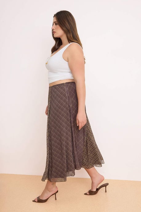 Trendyol Curve Damen Khaki Kariert Midi Große Größen Röcke - Image 6