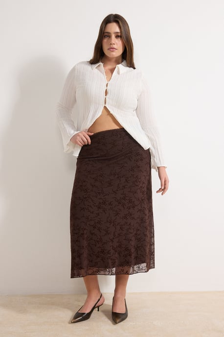 Trendyol Curve Damen Braun Geblümt Midi Große Größen Röcke - Image 6