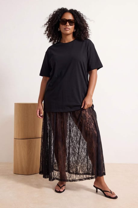 Trendyol Curve Damen Schwarz Einfarbig Midi Große Größen Röcke - Image 1