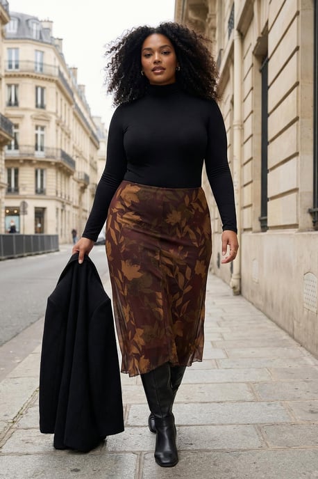 Trendyol Curve Damen Mehrfarbig Geblümt Midi Große Größen Röcke - Image 1