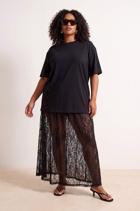 Trendyol Curve Damen Schwarz Einfarbig Midi Große Größen Röcke - Image 6