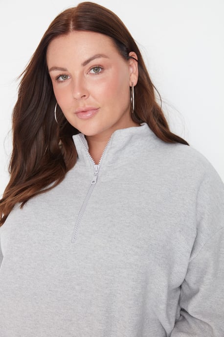 Trendyol Curve Damen Grau Einfarbig Lang Oversize Große Größen Sweatshirts - Image 2