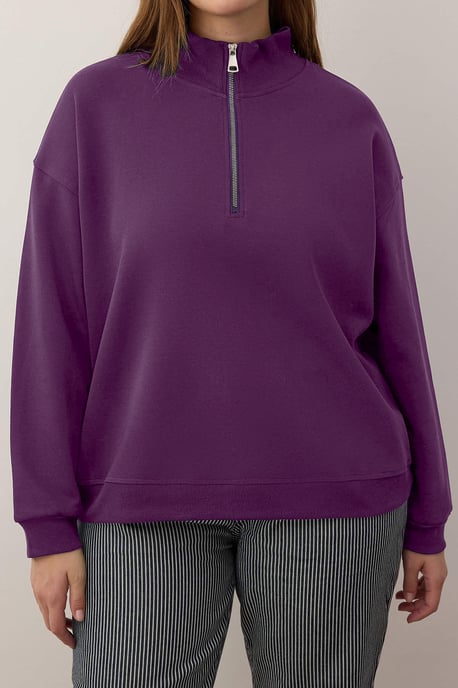 Trendyol Curve Damen Lila Einfarbig Lang Regular Fit Große Größen Sweatshirts - Image 2