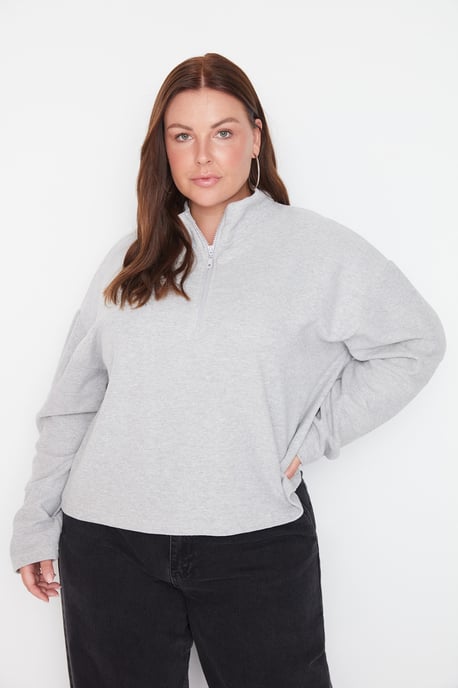 Trendyol Curve Damen Grau Einfarbig Lang Oversize Große Größen Sweatshirts - Image 5