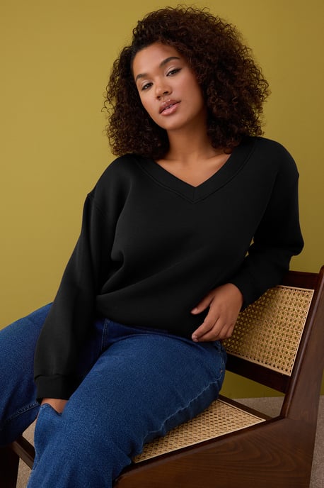 Trendyol Curve Damen Schwarz Einfarbig Lang Relaxed Fit Große Größen Sweatshirts - Image 4