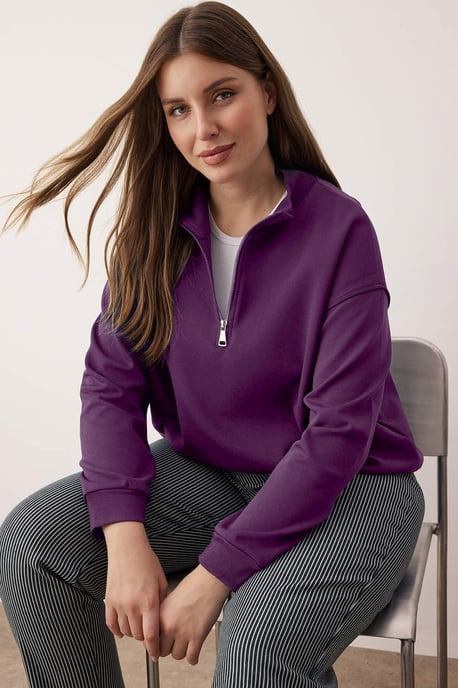 Trendyol Curve Damen Lila Einfarbig Lang Regular Fit Große Größen Sweatshirts - Image 5