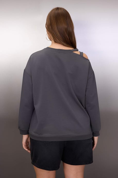 Trendyol Curve Damen Grau Einfarbig Lang Oversize Große Größen Sweatshirts - Image 3