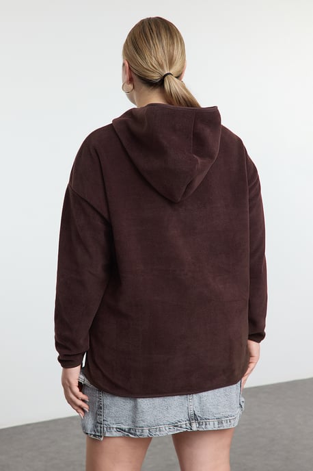 Trendyol Curve Damen Braun Einfarbig Lang Oversize Große Größen Sweatshirts - Image 4