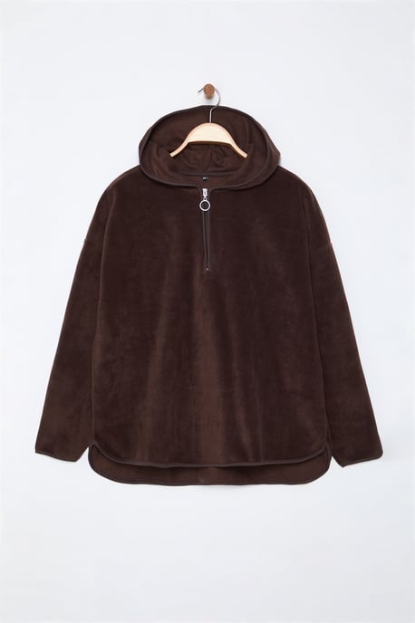 Trendyol Curve Damen Braun Einfarbig Lang Oversize Große Größen Sweatshirts - Image 5
