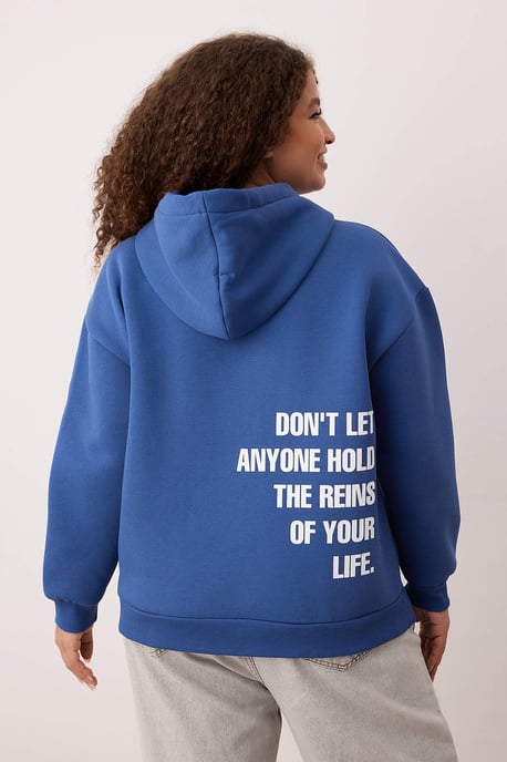 Trendyol Curve Damen Blau Slogan Lang Oversize Große Größen Sweatshirts - Image 1