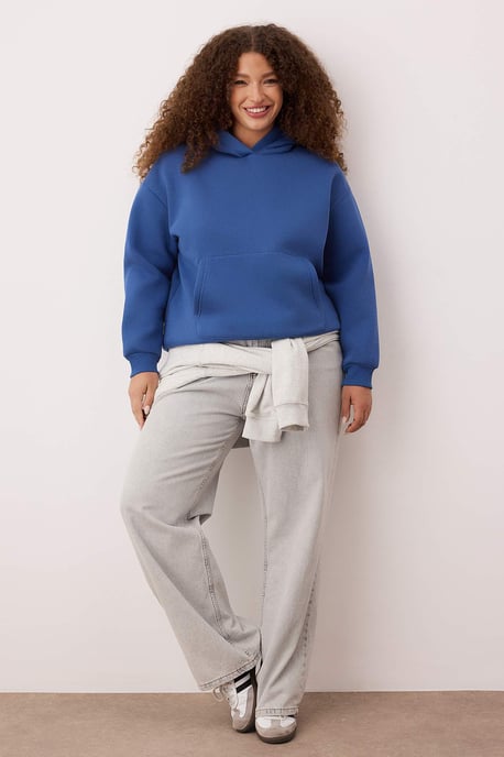 Trendyol Curve Damen Blau Slogan Lang Oversize Große Größen Sweatshirts - Image 2