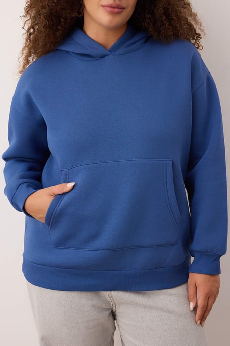 Trendyol Curve Damen Blau Slogan Lang Oversize Große Größen Sweatshirts - Image 3