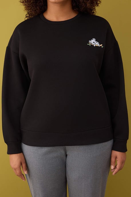 Trendyol Curve Damen Schwarz Animal-Print Lang Regular Fit Große Größen Sweatshirts - Image 2