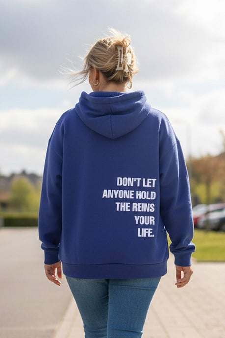 Trendyol Curve Damen Blau Slogan Lang Oversize Große Größen Sweatshirts - Image 4