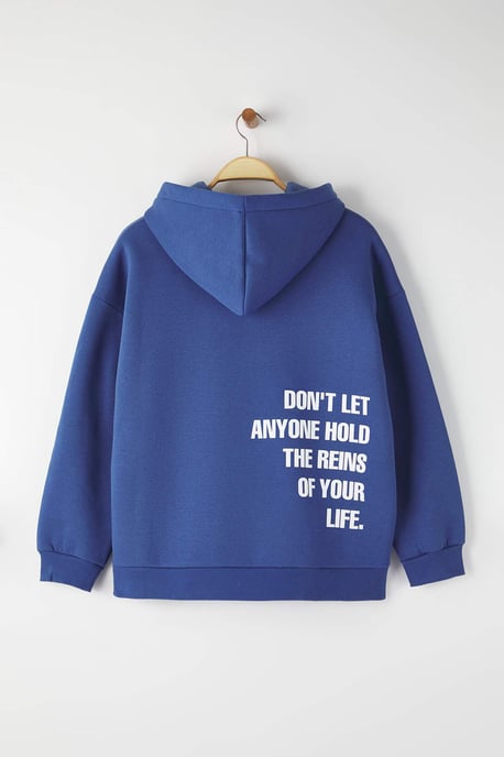 Trendyol Curve Damen Blau Slogan Lang Oversize Große Größen Sweatshirts - Image 5