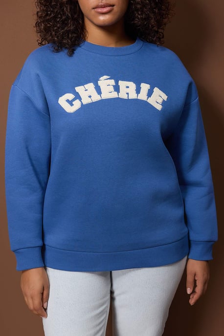 Trendyol Curve Damen Blau Slogan Lang Oversize Große Größen Sweatshirts - Image 2