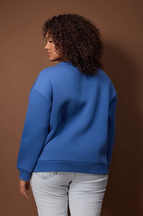 Trendyol Curve Damen Blau Slogan Lang Oversize Große Größen Sweatshirts - Image 3