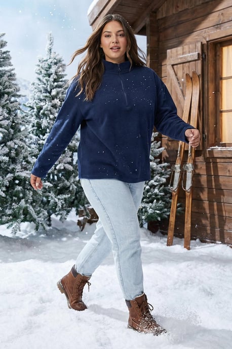 Trendyol Curve Damen Dunkelblau Einfarbig Lang Oversize Große Größen Sweatshirts - Image 1