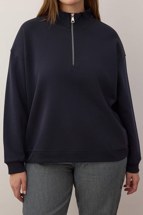 Trendyol Curve Damen Dunkelblau Einfarbig Lang Regular Fit Große Größen Sweatshirts - Image 2