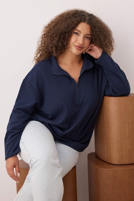 Trendyol Curve Damen Dunkelblau Einfarbig Lang Oversize Große Größen Sweatshirts - Image 2