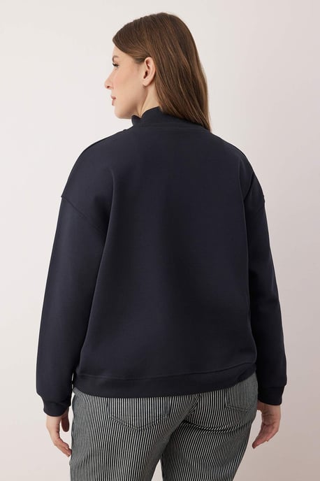 Trendyol Curve Damen Dunkelblau Einfarbig Lang Regular Fit Große Größen Sweatshirts - Image 3