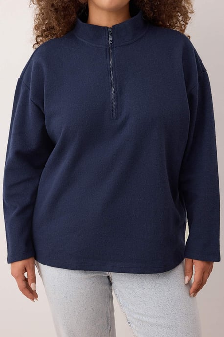 Trendyol Curve Damen Dunkelblau Einfarbig Lang Oversize Große Größen Sweatshirts - Image 3