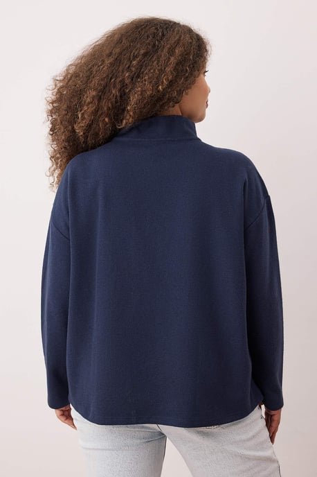 Trendyol Curve Damen Dunkelblau Einfarbig Lang Oversize Große Größen Sweatshirts - Image 4