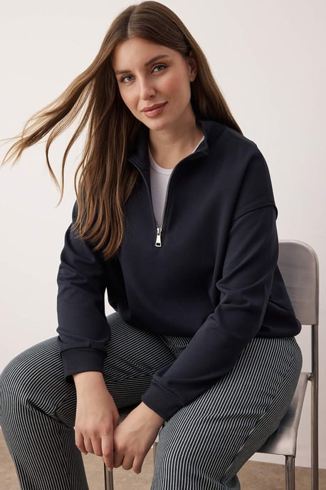 Trendyol Curve Damen Dunkelblau Einfarbig Lang Regular Fit Große Größen Sweatshirts - Image 6