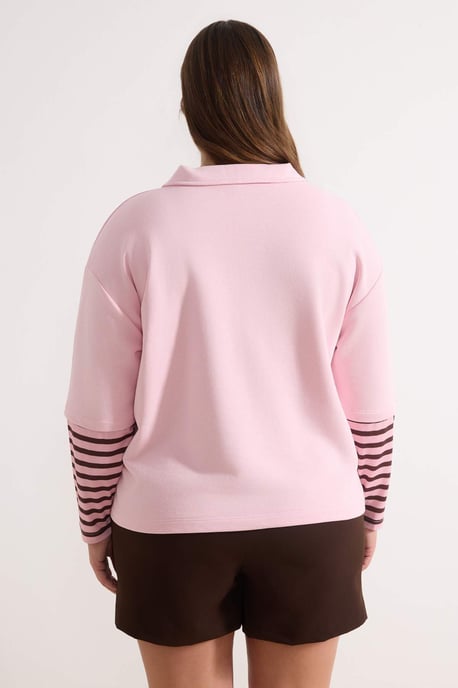 Trendyol Curve Damen Rosa Einfarbig 3/4-Arm Oversize Große Größen Sweatshirts - Image 2