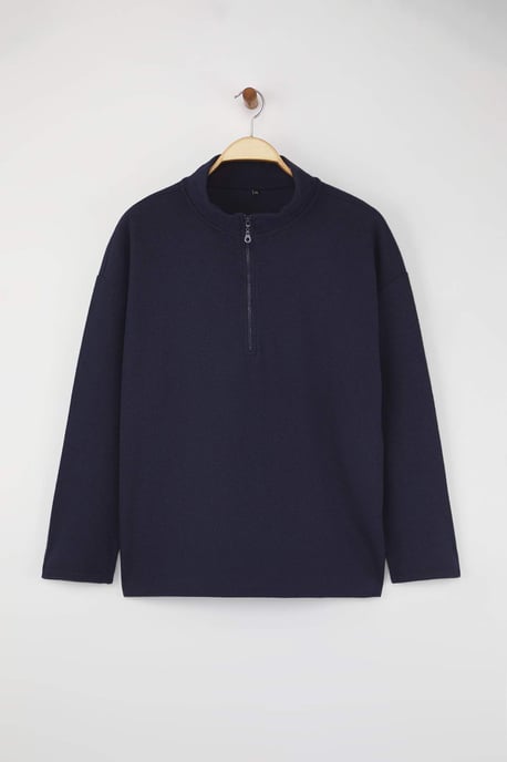 Trendyol Curve Damen Dunkelblau Einfarbig Lang Oversize Große Größen Sweatshirts - Image 5